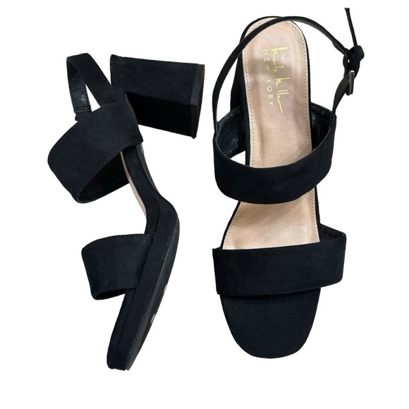 Nicole Miller New York  Black Strappy Sandal Chunky Heels Women’s 10 Summer - Picture 1 of 14